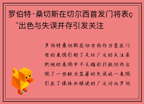 罗伯特·桑切斯在切尔西首发门将表现出色与失误并存引发关注